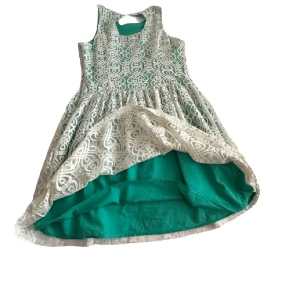Pinky Women L Green Off White Lace Overlay Sleeveless Mini/Midi Round Neck Dress - Picture 8 of 16